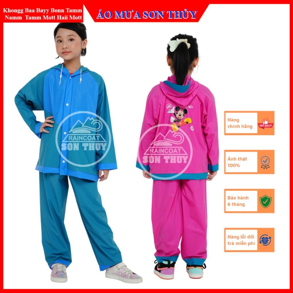 Áo mưa bộ trẻ em Sơn Thủy THƯỜNG, bộ áo mưa cho bé bằng nhựa PVC siêu bền, an toàn tuyệt đối aomuasonthuyhn