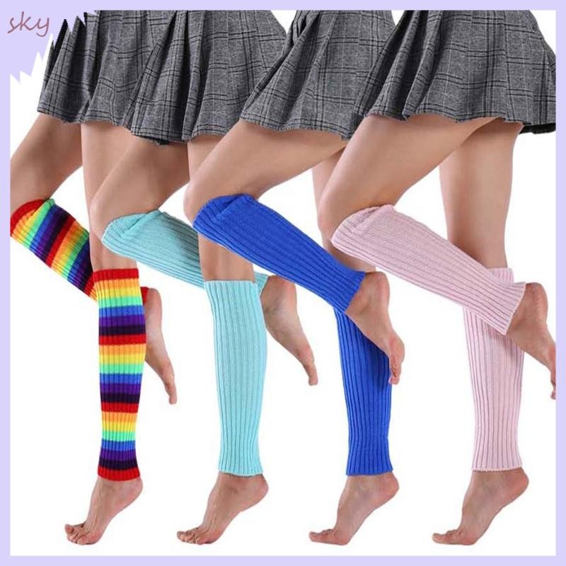 Tất đầu gối nữ họa tiết neon cầu vồng, sọc móc gân, phù hợp làm phụ kiện cho tiệc thập niên 80