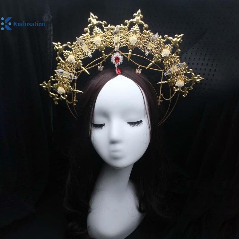 Kudosation Lolita gai vương miện đính cườm chuỗi Tiara Gothic Phụ kiện sang trọng Mũ nón Vật liệu tự làm Gói