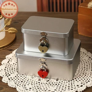 TATER Bạc Hộp Thiếc Kim Loại Lưu Trữ Trang Sức Để Bàn Đa Năng Hộp Rỗng VN
