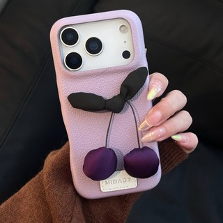 Ốp Điện Thoại Da PU Cứng Vải Lụa Hàn Quốc Nơ Anh Đào Cho iPhone 17 17Pro 17Promax 13 14 15 16 Pro Max Chống Sốc Nữ Điện Thoại Di Động