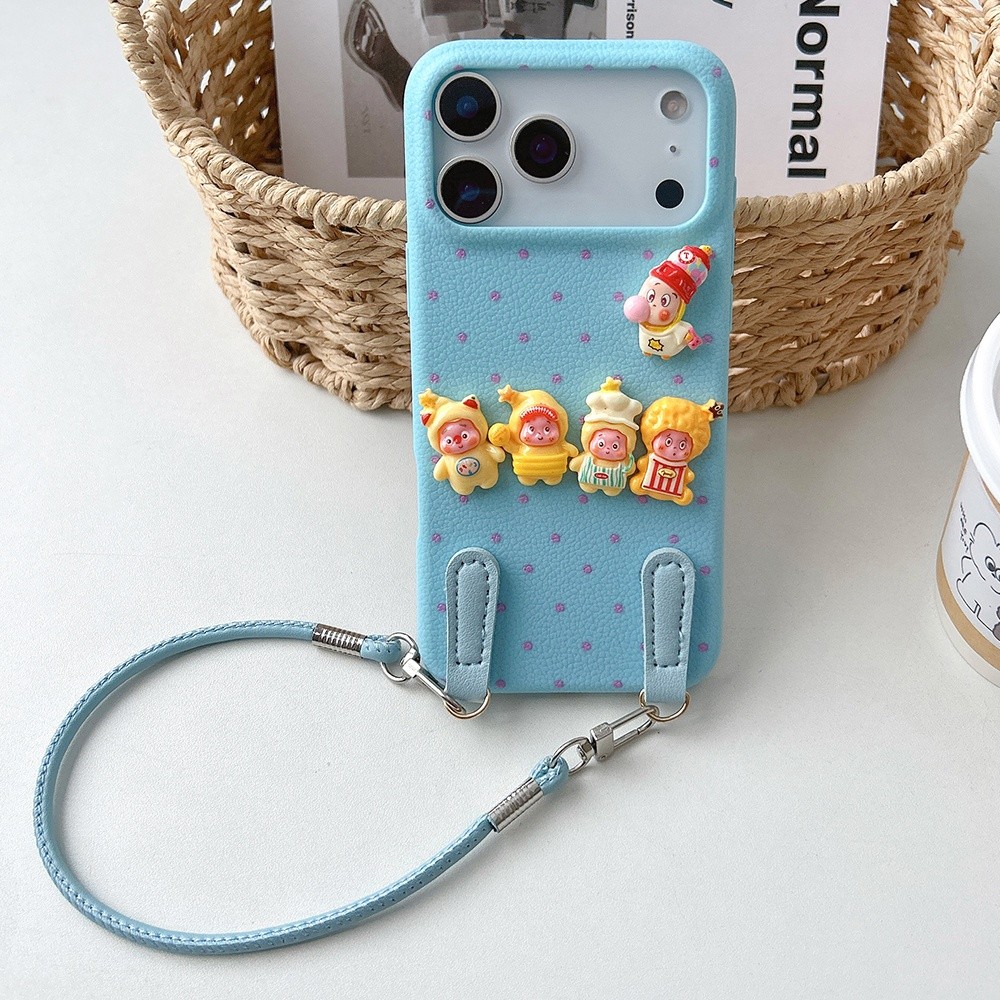 Ốp điện thoại bằng da lấp lánh 3D + dây buộc cho iPhone 17ProMax 17Air 16 15 14 13 12 11 Vỏ bảo vệ chống sốc