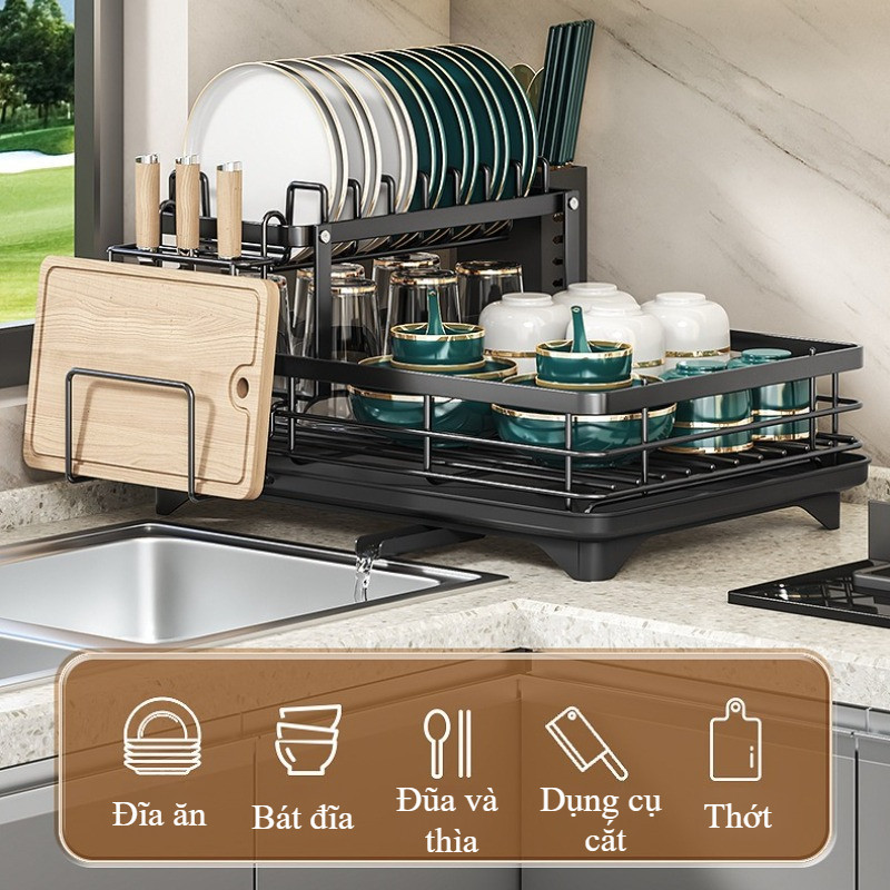 Kệ đỡ đồ dùng bếp, thu gom đĩa bát đũa, hỗ trợ rót nước, giữ bếp trật tự hơn，Nhiều kiểu dáng có thể chọn