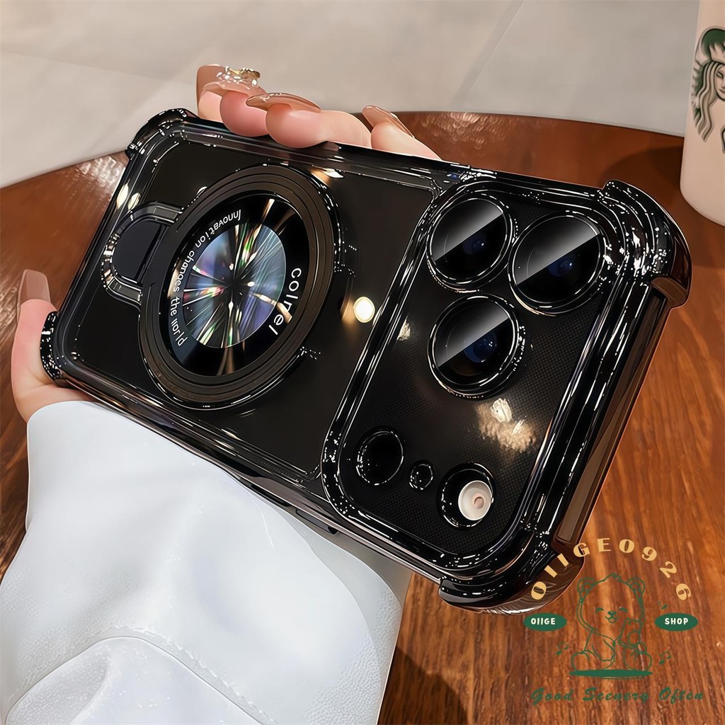 【 Ốp lưng iPhone17 】 Túi khí mạ cam chống rơi giá đỡ từ tính Vỏ điện thoại iphone17 Pro Max 16 15 14 13 12 cho vỏ iPhone Vỏ mềm silicon TPU chống sốc