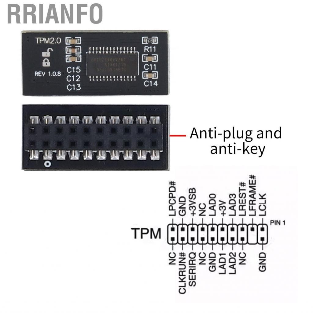 Rrianfo Bộ xử lý mã hóa an toàn Rrianfo Mô -đun TPM 2.0 cho bộ nhớ PC DDR4 với 20Pin 2x10p Chip Gigabyte Bo mạch chủ tương thích Windows 11