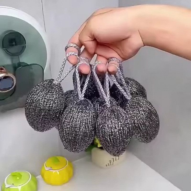 Có Dây Buộc Thép Không Gỉ Kích Thước Lớn Được Mã Hóa Rửa Bát Bóng Thép Làm Sạch Bàn Chải Nhà Bếp Nồi Dây Sắt Mỡ Dụng Cụ Tiện Dụng Rỗng GJFC