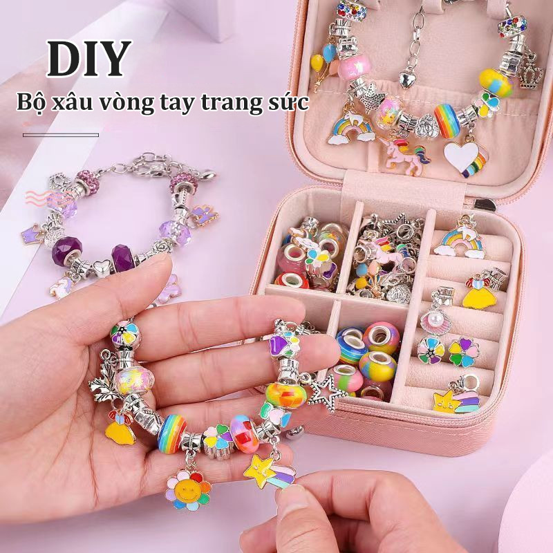 Set/Bộ Charm Pandora 66 Chi Tiết Vòng Tay Tự Làm Cho Bé, cho bé đồ chơi vòng đeo tay đính cườm