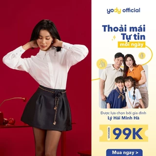 Áo sơ mi nữ YODY dài tay bồng lá cổ nhọn cá tính vải tơ mềm mại, thoáng mát, thấm hút tốt SMN7226