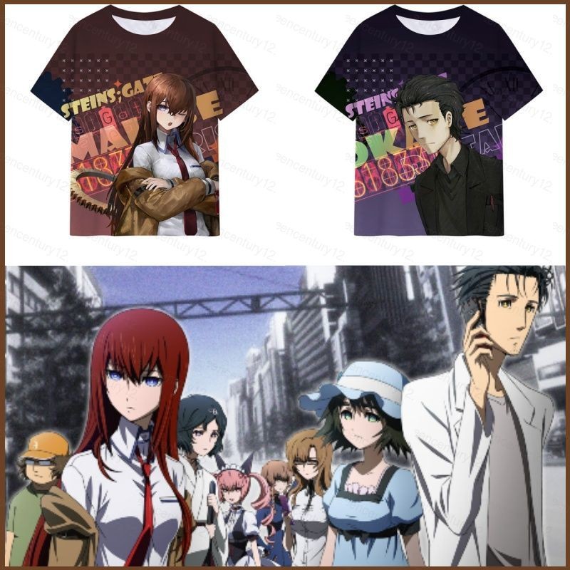 Áo thun mùa hè Steins;Gate - Okabe Rintarou &amp; Makise Kurisu, Tay Ngắn