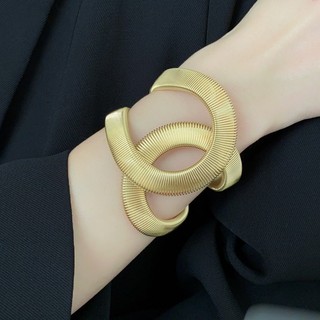 Vàng Phóng Đại Kim Loại Không Đều Mở Vòng Tay Co Giãn Thời Trang Nữ Thiết Kế Niche Đa Năng Phụ Kiện Tay