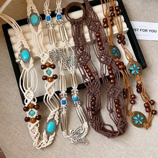 Hạt gỗ Boho với dây gai dầu - Phụ kiện thời trang đơn giản gồm dây nịt và vòng cổ