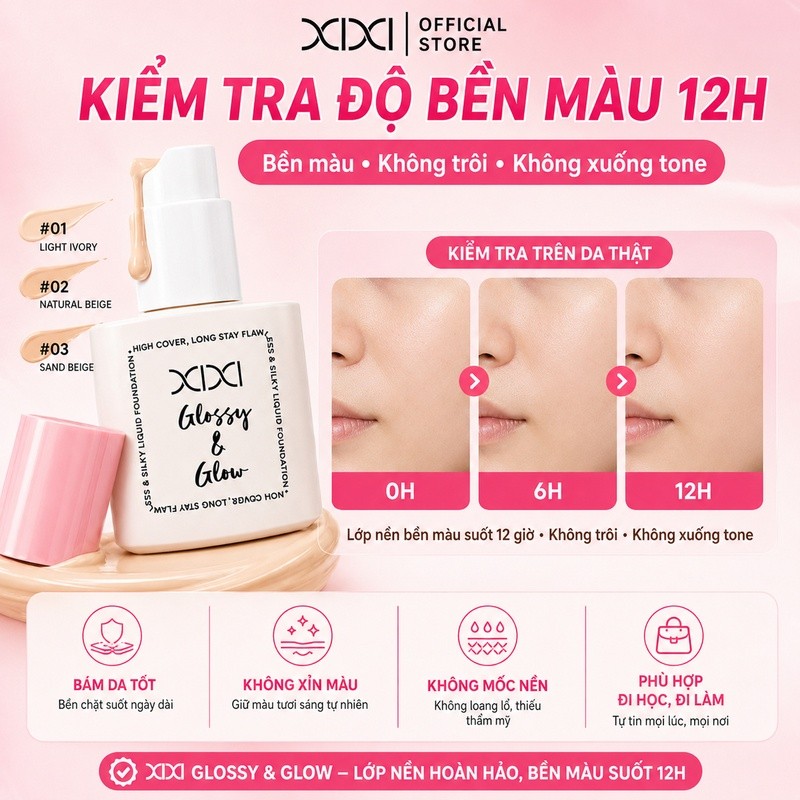 XIXI Kem Nền Dạng Lỏng Che Phủ Cao Kiềm Dầu Chống Nước Lâu Trôi Mịn Lì Tự Nhiên Không Mốc D894