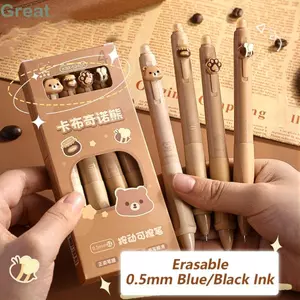 GREA 4 Cái / hộp Bút Gel, Loại Bấm Nhanh Khô Bút Xóa Được, Phim Hoạt Hình 0.5 Mm Đen / Mực Xanh Chữ Ký Bút Quà Tặng
