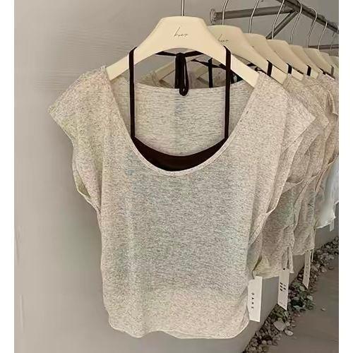 [Giảm giá trong thời gian có hạn] Áo thun ngắn tay cổ chữ U cỡ lớn dành cho nữ Áo yếm dây, Slim-fit Slimmer Look Hẹp-Waisted Sunscre