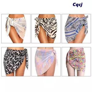 Đầm đi biển CQCJ, Vải Sheer Chiều dài ngắn che đi biển, Chất liệu voan thiết kế có thể đeo được Nhanh khô thoáng khí Sheer Sarong Đồ bơi nữ