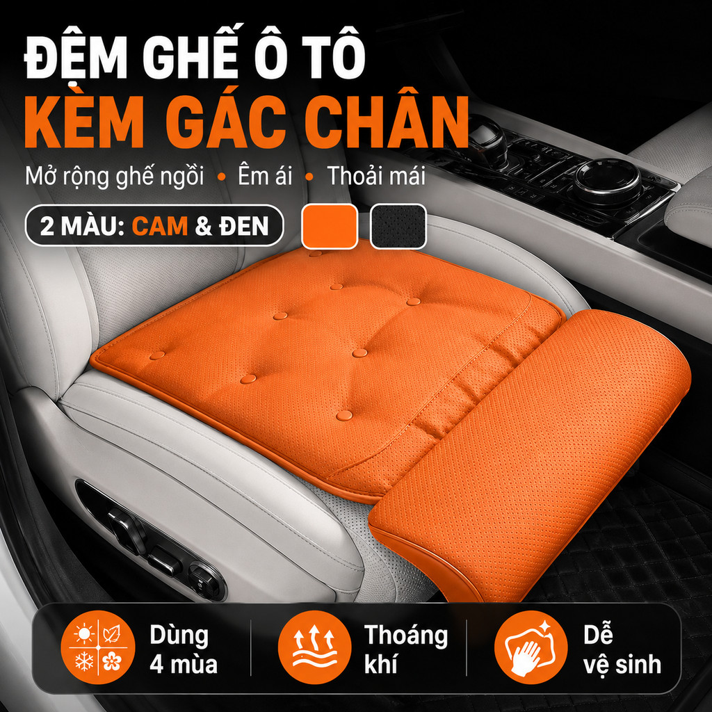 Đệm Ngồi Ô Tô Cao Cấp – Lót Ghế Da PU/Nappa, Thoáng Khí, Bảo Vệ Nội Thất, Phụ Kiện Xe Hơi