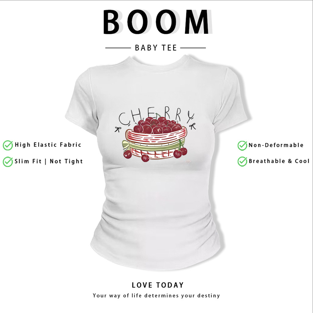 BOOM Áo Baby Tee Nữ Cotton Ôm Body-Áo Thun Ngắn Tay Y2K In Hình PhongCách Mùa Hè, Cổ Tròn Hàng Đầucách hàn quốc phong241