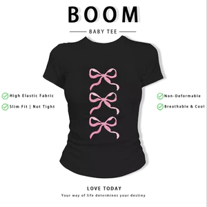 BOOM Áo Baby Tee Nữ Cotton Ôm Body-Áo Thun Ngắn Tay Y2K In Hình PhongCách Mùa Hè, Cổ Tròn Hàng Đầucách hàn quốc phong261