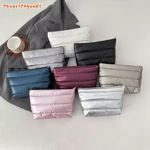 Túi đựng đồ vệ sinh chăn bông FAVORITEGOODS, Túi đựng mỹ phẩm có dây kéo màu trơn, Túi ly hợp nữ dung tích lớn bằng Nylon mịn