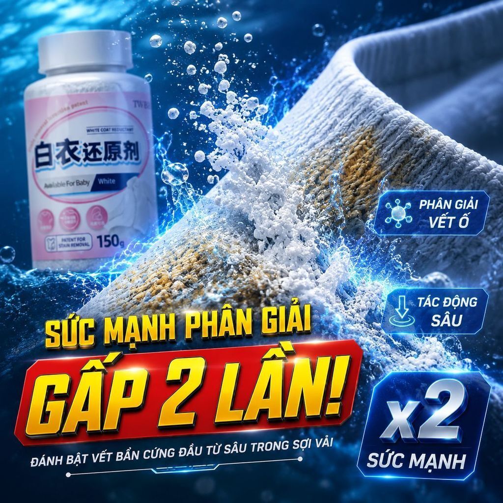 🔥Tẩy sâu bột tẩy trắng quần áo | Khử ố vàng bột phục hồi trắng sáng | Tăng trắng chuyên dụng bột tẩy vết bẩn áo trắng