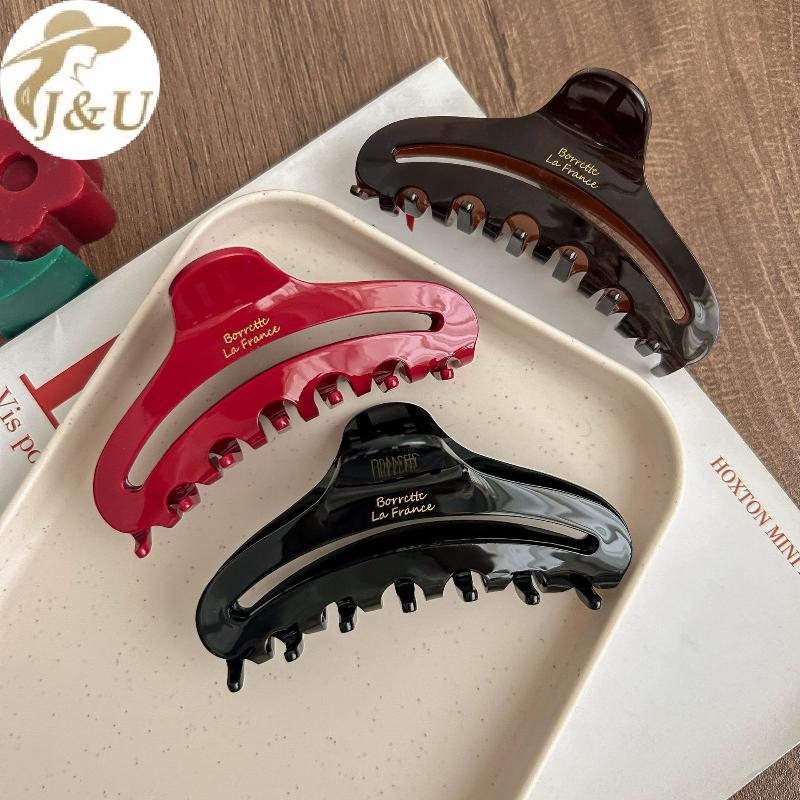 JU Pháp Acetate Chữ Vàng Nhãn Rỗng Cá Mập Kẹp Phụ Kiện Tóc Nữ Sang Trọng Kẹp Tóc Thời Trang Phụ Kiện Tóc VN