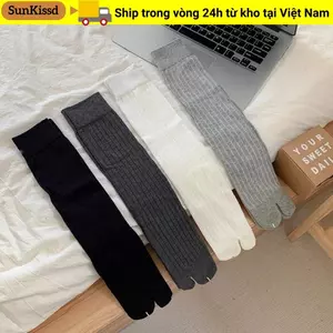 Tất hai ngón mềm SUNKISSD, Tất xẻ ngón chân chất lượng cao, Tất Tabi nữ sọc Cotton màu trơn