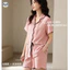 Quần short ngắn tay viền lượn sóng dành cho nữ Bộ đồ ngủ bằng vải Cotton nguyên chất / Bộ đồ ngắn tay có ve áo mùa hè / Quần áo đi chơi thời trang mềm mại thoải mái