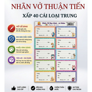 Tệp Nhãn Dán Tập Vở Học Sinh Sinh Viên Thuận Tiến - Nhãn Vở Nhiều Hình Siêu Cute, Ghi Tên Sách Vở