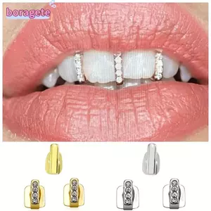 BORAGETE 3 Cái Grillz, Lưới tản nhiệt răng Hip Hop bằng kim cương giả rỗng, Mũ răng sáng bóng Tiệc Cosplay