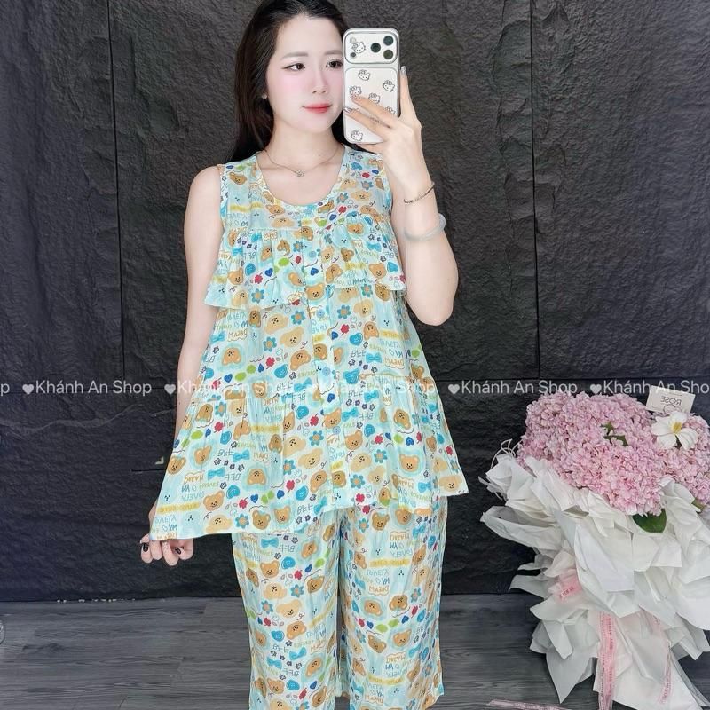 Tole I1 KA192 - Đồ Bộ Tole Lanh Nữ Áo Sát Nách Quần Lửng Size 40-75kg