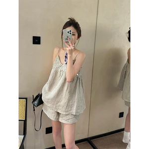Bộ đồ ngủ không tay dành cho nữ Bộ đồ ngủ Sequin Patch Design Loose Fit Loungewear cho trong nhà Nghỉ ngơi hàng ngày Sử dụng ngoài trời thông thường