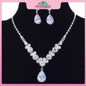 MYPANDA Luxury Teardrop Zircon Mặt dây chuyền Bông tai Nelace Set Thanh lịch Tinh tế pha lê Nelaces Nữ phù dâu Trang sức đám cưới.