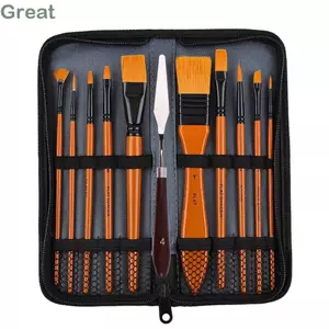 TUYỆT VỜI 1 Thìa Sơn Có Bàn Chải, 23 * 9.5cm Bao Gồm Cam Và Đen 10 Miếng Sơn Bộ Bàn Chải Và Bọt Biển Gỗ Cho Tranh Gouache