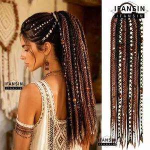 IFASIN Tóc Nối Dài, Dây Buộc Co Giãn Nhẹ Bện Đuôi Ngựa Nối Dài, Dễ Sử Dụng Dấu Đính Hạt Dệt Tay Tự Nhiên Nhìn Tổng Hợp Đuôi Ngựa Lễ Hội Nhìn