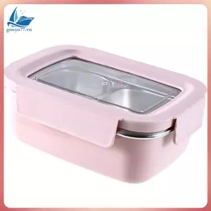Hộp cơm trưa Bento di động dành cho học sinh Hộp đựng kín chia bằng thép không gỉ 304 có nắp có thể tháo rời Dung tích lớn Hồng-530ml