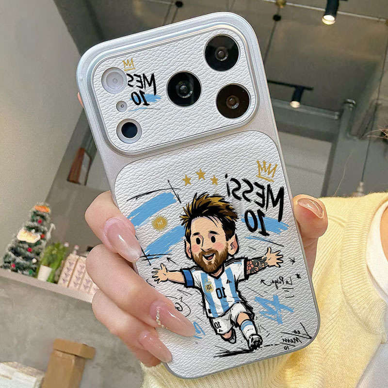 Ốp lưng iPhone Họa tiết da phong cách mạ số 10 Messi họa tiết hoạt hình iPhone 17 16 15 14 13 12 11 Pro Max Plus Max