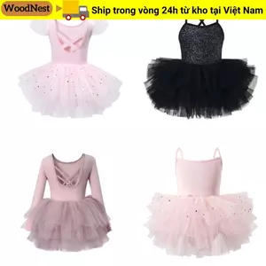 WOODNEST Bé Gái Ballet TuTu Đầm, Váy Ba Lê Trẻ Em Fluffy Sequin, Dây Đeo chéo dài tay chuyên nghiệp Trang phục khiêu vũ Ballerina Cổ tích Đầm thi