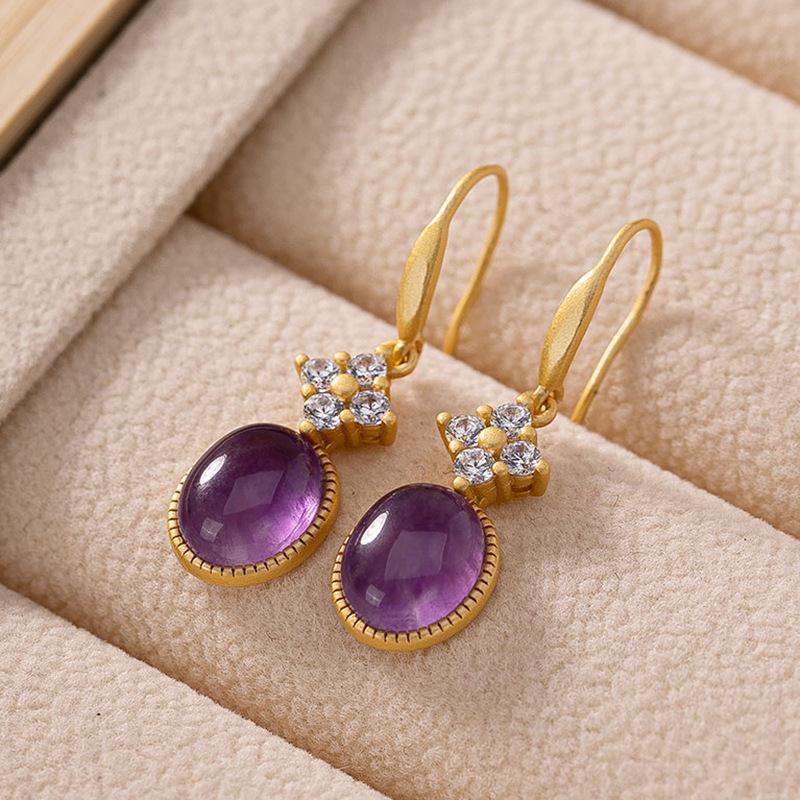 Bông tai nữ thạch anh tím tự nhiên bạc s925
