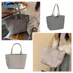 Túi tote vải METUBE, Túi vải in chấm bi chất liệu chấm bi, phong cách lười biếng sọc dung tích lớn in séc in công suất lớn Tote phong cách Hàn Quốc