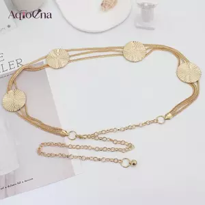 AqToCna Thanh Lịch Tròn Kim Loại Thắt Lưng Nữ Retro Vàng Dây Dài Đầm Thời Trang Móc Có Thể Điều Chỉnh Thắt Lưng Trang Trí Nữ Dây Thắt Lưng AqToCna