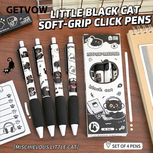 Bút Gel GETVOW, Bút mèo đen hoạt hình mực đen, Bút Nib ST khô nhanh dễ thương có thể nhấp vào 0,5mm