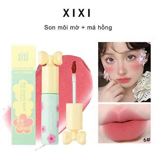 【NEW】XIXI Son môi nhung mờ, trang điểm môi, phấn má hồng son hai mục đích Son bóng môi