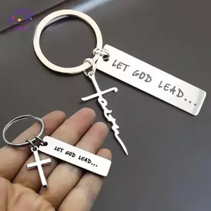 HFTOY Let Lead · · · · · Móc khóa bằng thép không gỉ Faith Cross, Móc chìa khóa tôn giáo Vòng ví Túi Bapa Charm Quà tặng hàng ngày ~