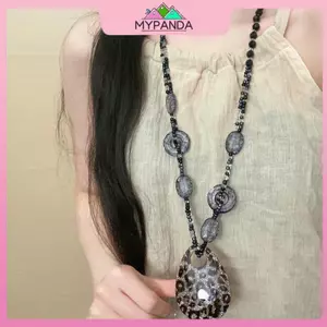 MYPANDA Dân Tộc Sle Tròn Nhựa Da Báo Dài Áo Len Dây Xích Nelace Retro Pha Lê Mặt Dây Chuyền Nữ Trang Sức Ne Phụ Kiện.
