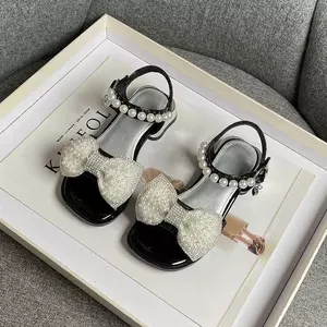 Giày sandal công chúa cao gót nơ đỏ phong cách mới mùa hè cho bé gái