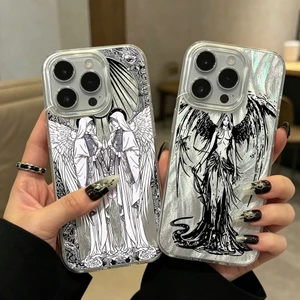 Trung Cổ Retro Cupid Angel Sun Moon Shell Cho Xiaomi POCO X8 Pro Max 17T 15T F7 X6 X3 X5 Pro F5 M6 Pro M7 M3 F3 11 Lite 5G NE Cover Bạc Laser Họa Tiết Lông Vũ Cứng