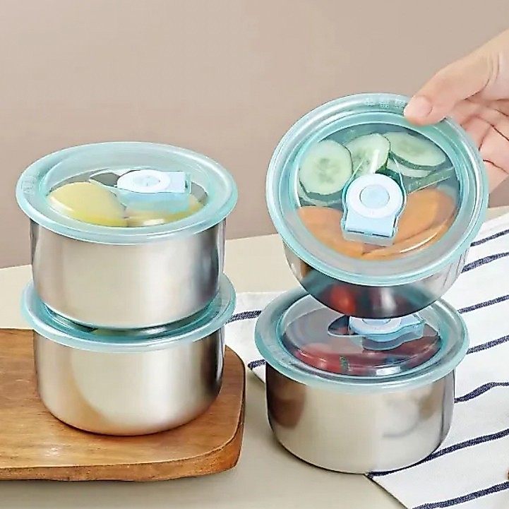 Set 5 hộp inox đựng thực phẩm giữ nhiệt Tròn ⚡️ Bát inox đựng thực phẩm có nắp đậy ngăn mùi