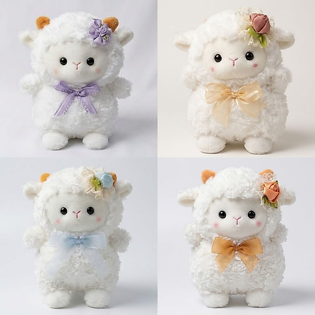 Gấu Bông Mini Cừu Đính Yếm Nơ Hoa Siêu Xinh,Cừu Bông Mềm Mại Size Nhỏ Làm Quà Tặng, Decor