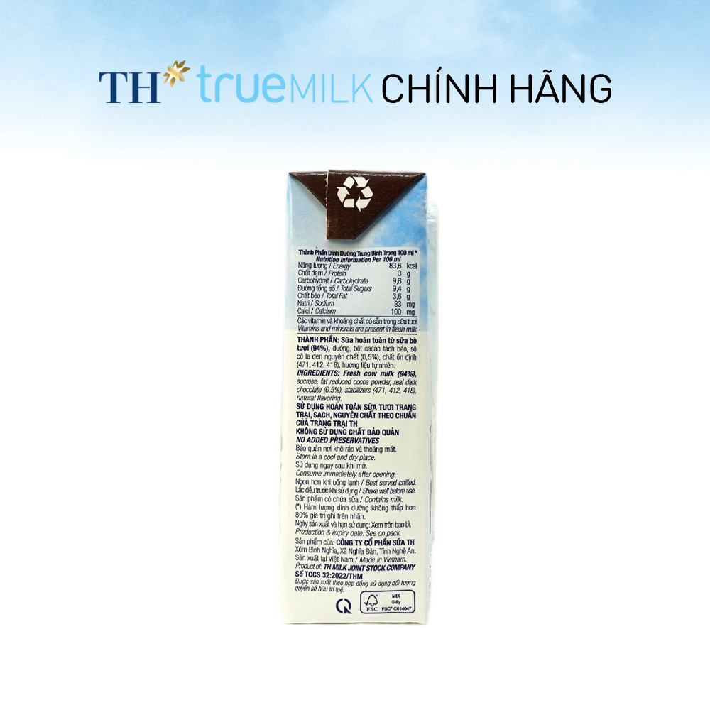 [LIVE STREAM] Thùng 48 hộp sữa tươi tiệt trùng TH true MILK sôcôla nguyên chất 180 ml (180 ml x 48)