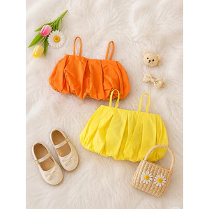 Áo Hai Dây Croptop Bé Gái Nhún Bèo Dễ Thương - Áo Mùa Hè Mềm Mát Cho Bé 1-6